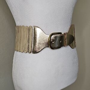 Anthropologie Tabitha Stretch Leather Corset Belt Metallic Gold Size S